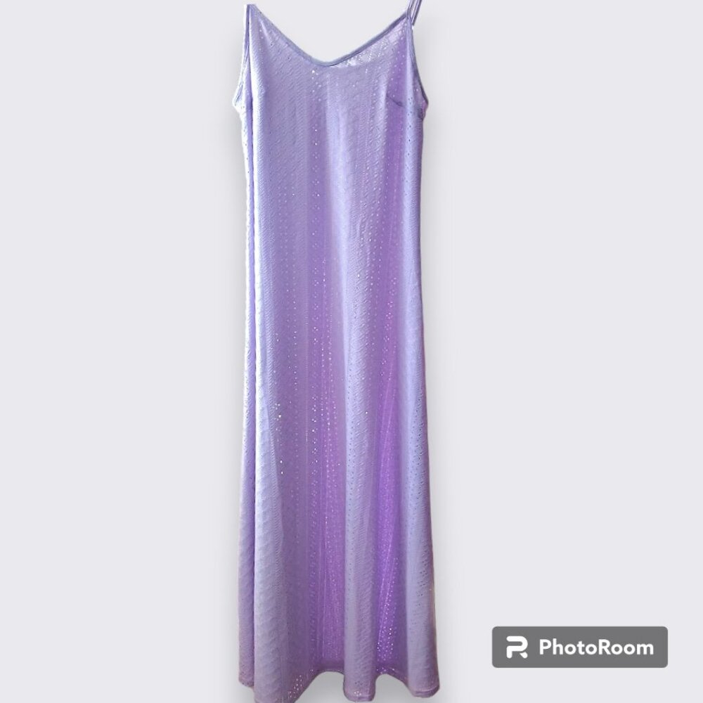Lavender Purple Eyelet Sun Maxi Dress Womens M Pastel Lounge Beach Lightweight